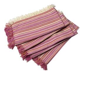 Pier 1 Imports Set of 5 Striped Fringed Napkins‎ 20”X 19.5” Pink White Yellow